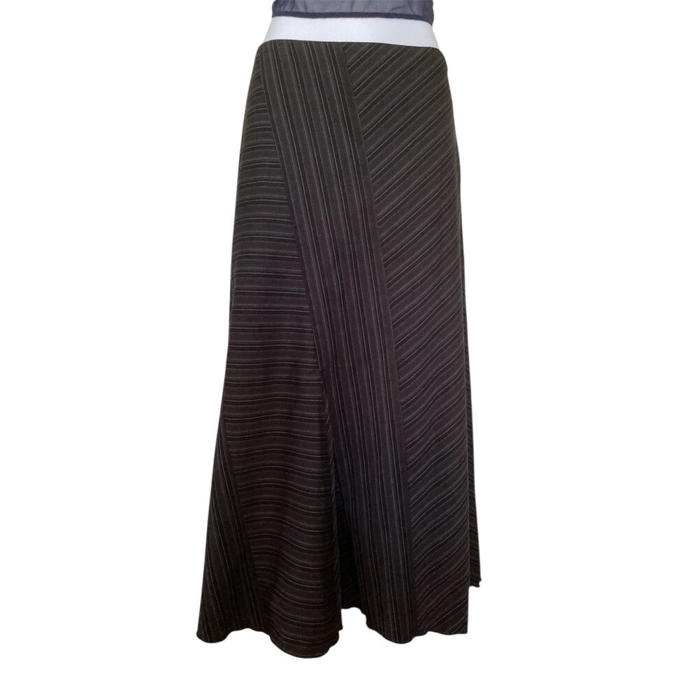 Vintage Y2k Black Gray Asymmetrical Pin Stripe Mid Rise Midi Skirt Size M/8